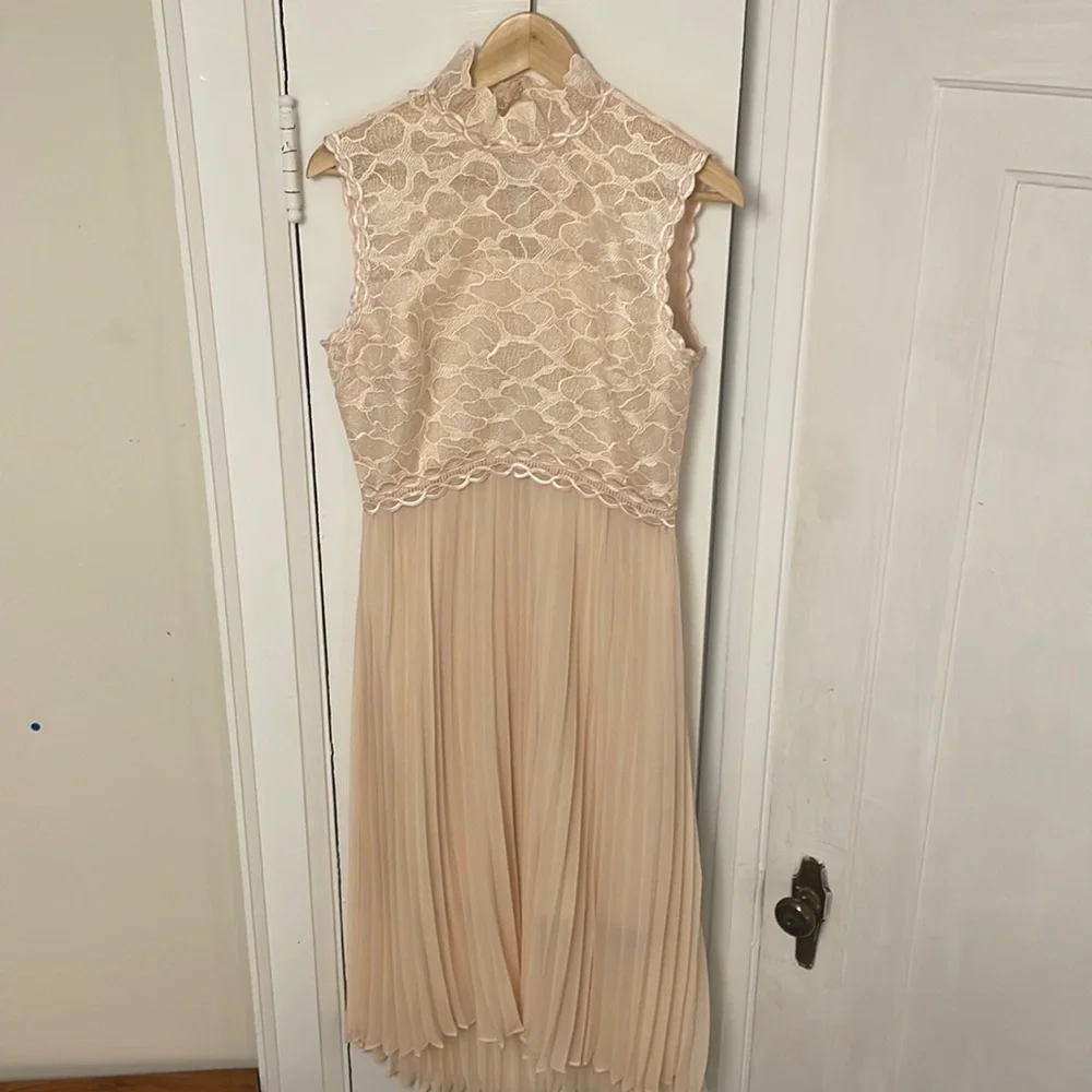 Reiss Aideen Lace Detail Pleated Midi Dress, Nude - Picture 5 of 6